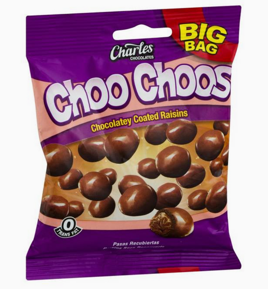 CHARLES CHOCOLATES CHOO CHOOS CHOCOLATEY COATED RAISINS